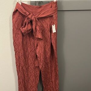 Anthropologie Textured Tie-Waist Pants - Brick Red